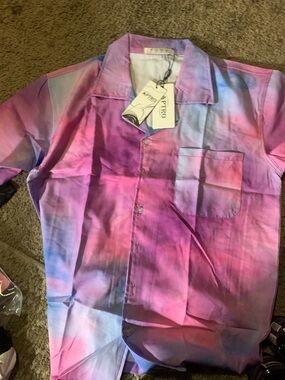 Aptro Pink & Purple Ombre Short-Sleeve Beach Summer Casual Shirt
